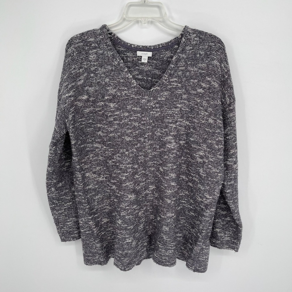 Pure Jill Women's Gray Space Dye V-Neck Relaxed Knit Pullover Sweater Size M